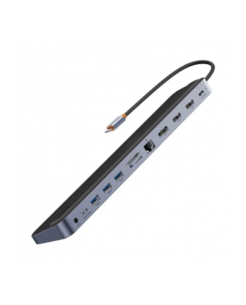 Baseus EliteJoy Gen2 12w1 USB-C do 2x HDMI + 3x USB 3.0 + PD + DP + SD/TF + RJ45 + Type-C + 3.5mm (ciemny szary)