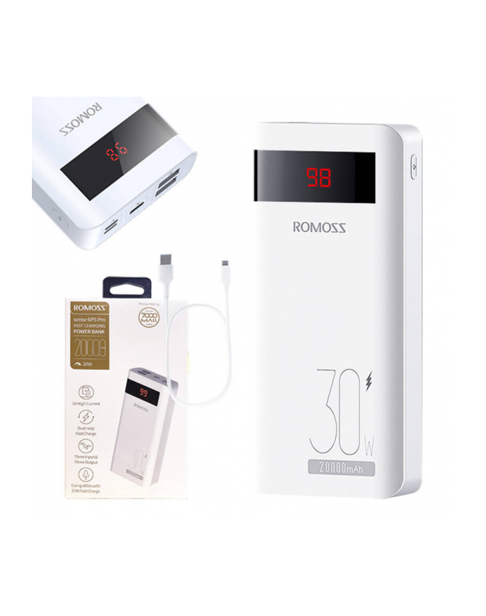 Romoss Sense6PS Pro 20000mAh, 30W (biały) główny