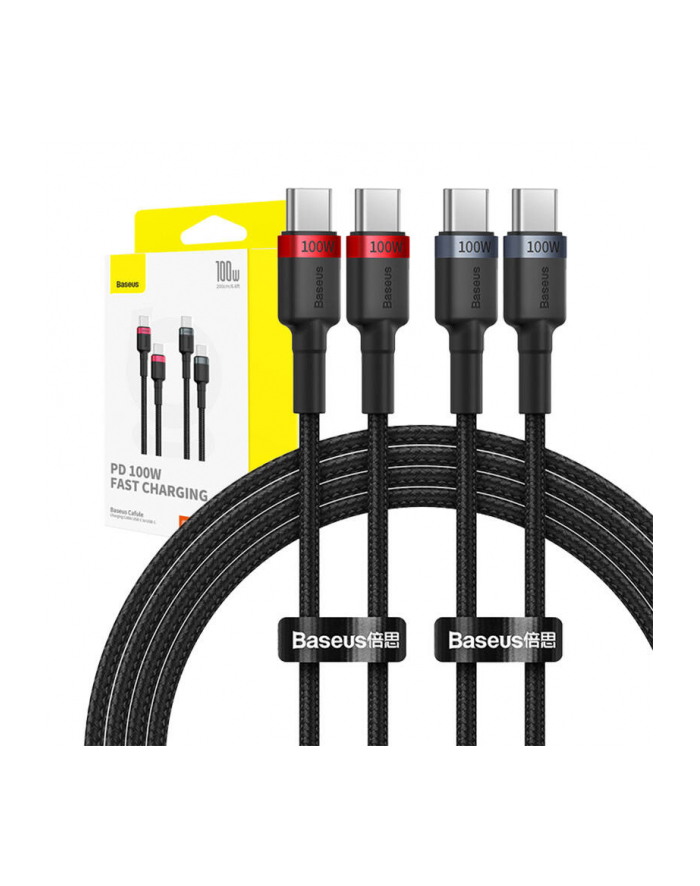 Baseus Cafule USB-C - USB-C 100W, 2m, 2szt (czerwono-czarny, szaro-czarny) kabel USB-C - USB-C główny