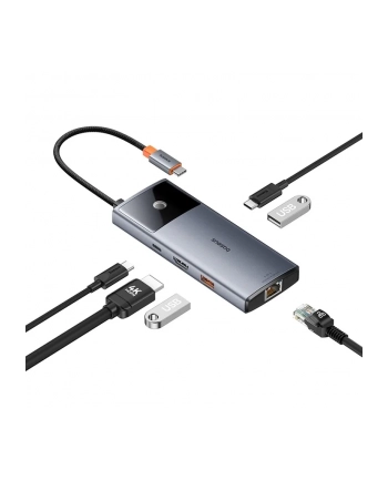 Baseus Metal Gleam 2 Series 6w1, USB-C do 2x USB 3.0 + USB-C + HDMI + USB-C PD + Ethernet RJ45