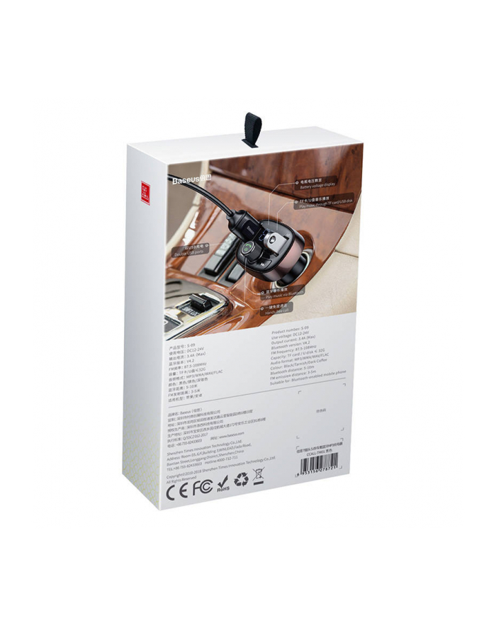 Transmiter FM Bluetooth Baseus S-09 CCMT000301 z ładowarką USB 3.4A główny