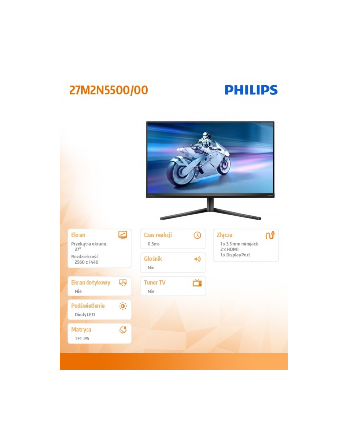 philips Monitor 27M2N5500 27 cali IPS 180Hz HDMIx2 DP Pivot główny