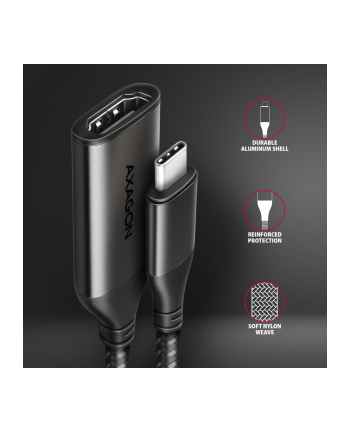 AXAGON RVC-HI2M Przejściówka z USB-C na HDMI 20, 4K/60Hz, Aluminium - 25 cm