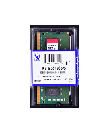 NB MEMORY 8GB PC21300 DDR4/SO KVR26S19S8/8 KINGSTON