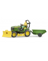 bruder Traktor John Deere z kosiarką, łyżką, przyczepką i figurką ogrodnika 62104 - nr 1