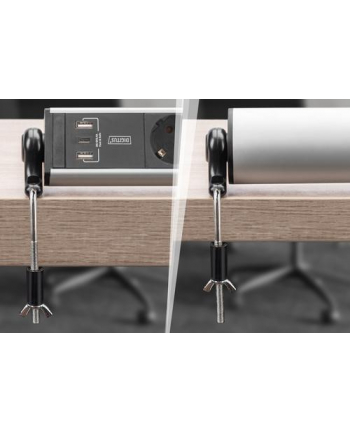 trackr Listwa zasilająca biurowa 45° 6 gniazd 2xUSB-A 1xU SB-C (5V/3,4A) obrót 180° z zaciskiem na blat