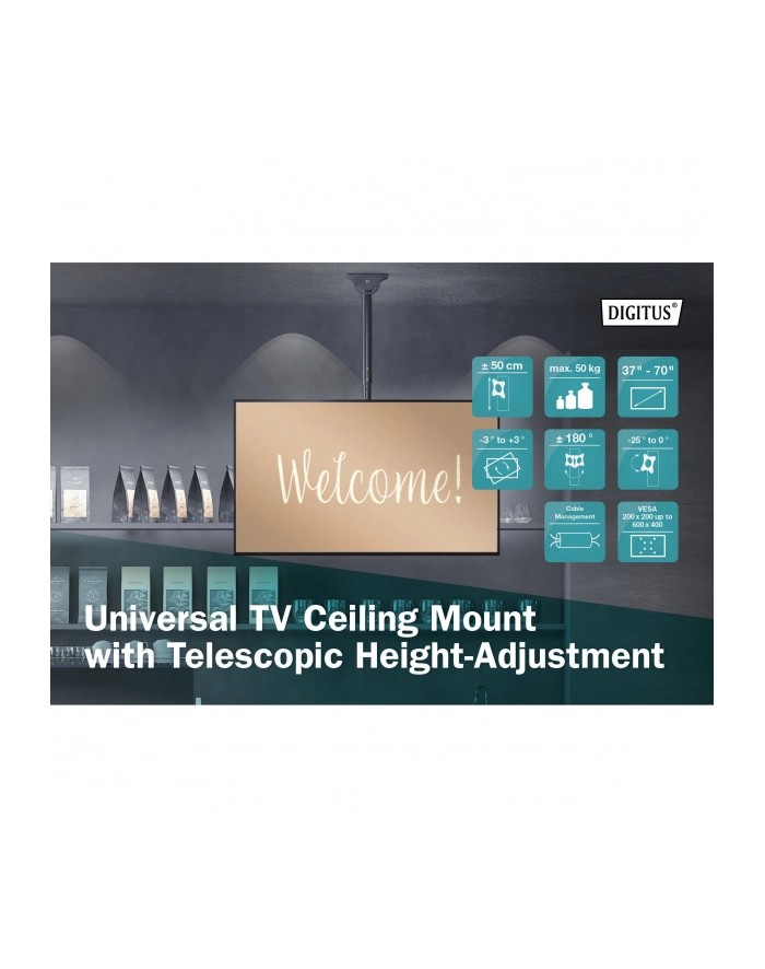 digitus Uchwyt sufitowy TV 37'';-70''; 50kg, z regulacją teleskopową 560-910mm główny