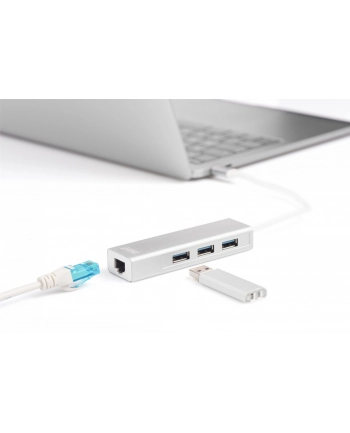 digitus HUB 3-portowy USB Typ C 30 HighSpeed z LANGigabit LAN adapter, aluminium