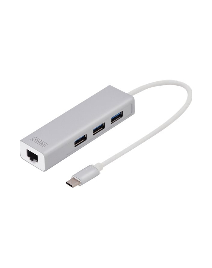 digitus HUB 3-portowy USB Typ C 30 HighSpeed z LANGigabit LAN adapter, aluminium główny