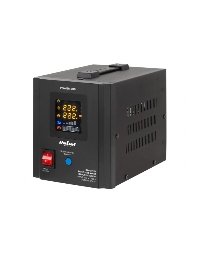 Zasilacz Awaryjny Rebel POWER-500 - przetwornica z czystym przebiegiem sinusoidalnym i funkcją ładowania  12V 230V 500VA/300W główny