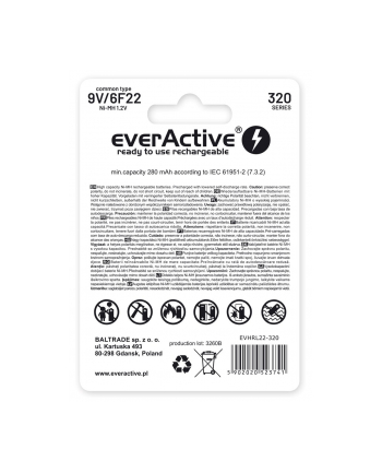 Akumulatorek 6F22 Ni-MH everActive 9V 320mAh Professional Line (1 szt)
