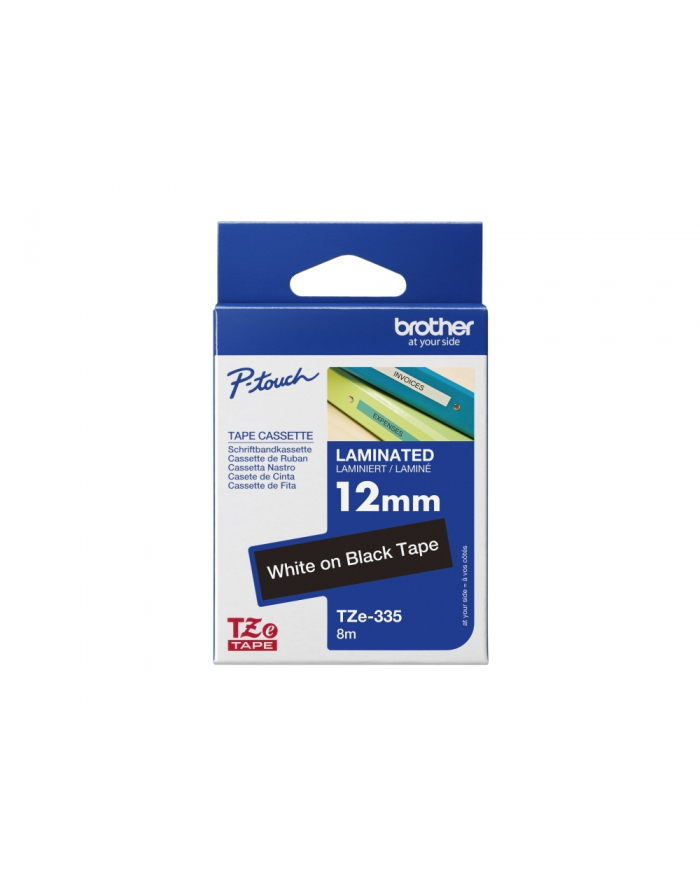 bczerwonyher TZE-335 LAMINATED TAPE 12MM 8M/WHITE ON BLACK główny