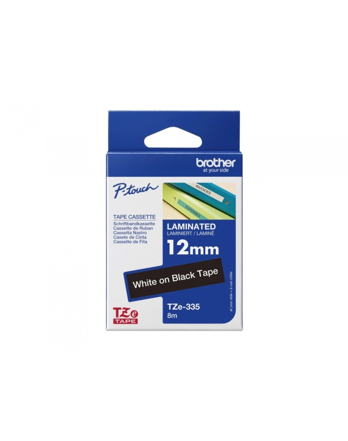 bczerwonyher TZE-335 LAMINATED TAPE 12MM 8M/WHITE ON BLACK główny