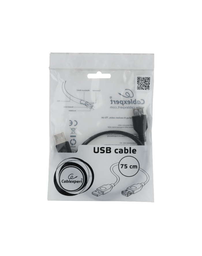Kabel przedłużacz USB 20 Gembird AM-AF 0,75 m (czarny) główny