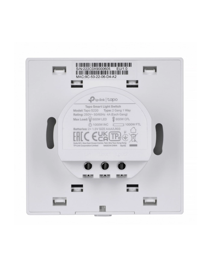 Wyłącznik światła Smart Wifi TP-Link Tapo S220, jednobiegunowy, podw'amp;oacute;jny (biały) główny