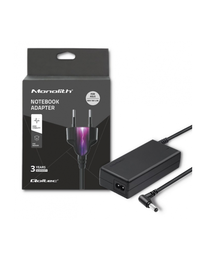 Qoltec Zasilacz do laptopa Asus 90W | 19V | 49A | 55*25 | +kabel zasilający główny