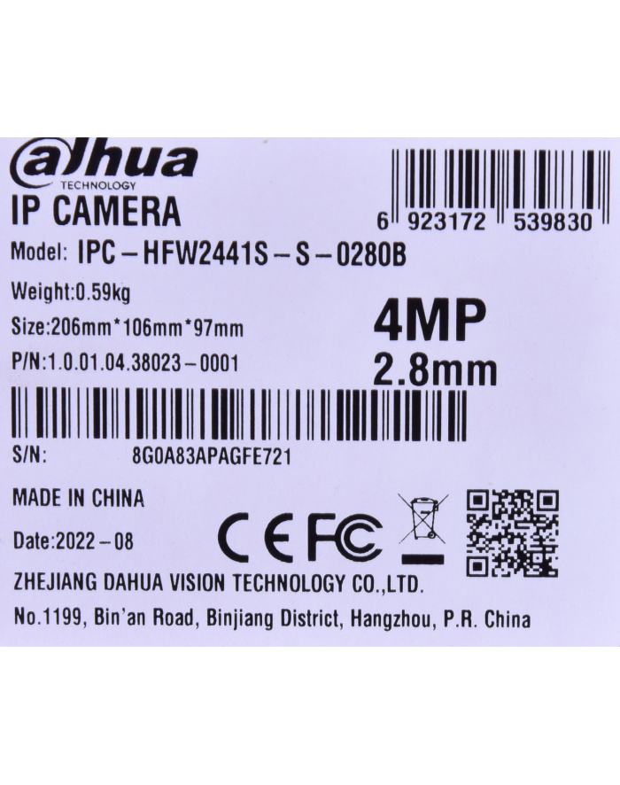 KAMERA IP DAHUA IPC-HFW2441S-S-0280B główny