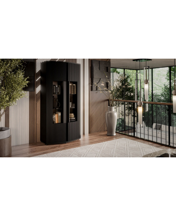 cama meble Witryna 2D MICHELLE 86x35-47xH180 czarny/dąb viking