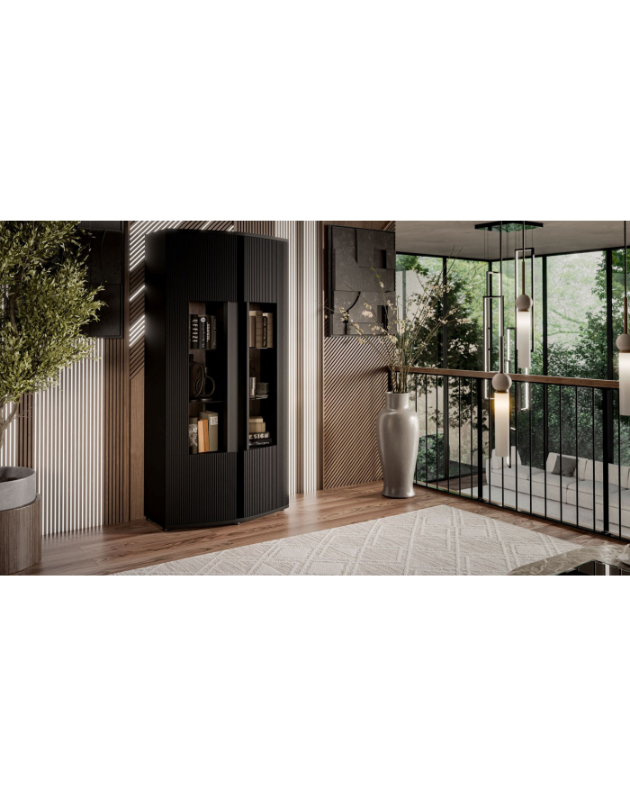 cama meble Witryna 2D MICHELLE 86x35-47xH180 czarny/dąb viking główny