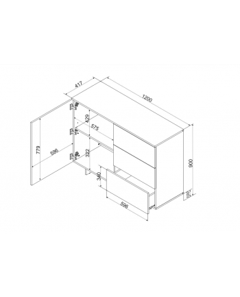cama meble Komoda 1D3S ALMA 120x41,5xH90 kaszmir