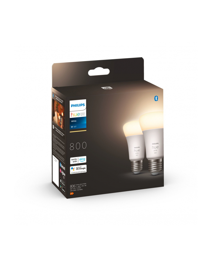 Philips Hue | Hue W 9W A60 E27, op 2szt | E27 | 9 W | Ciepła biel 2700K | Bluetooth i Zigbee główny