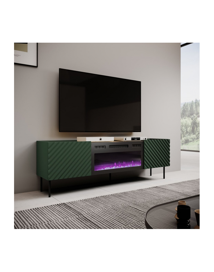 cama meble Szafka RTV z kominkiem elektrycznym ONDA 180,5x40xH58,39 zieleń (stojąca lub wisząca) główny