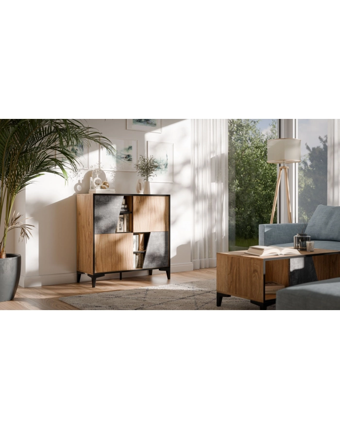 cama meble Regał 4D OVO 90x38xH90 dąb/beton główny