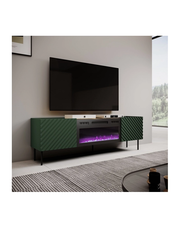 cama meble Szafka RTV z kominkiem elektrycznym ONDA 180,5x40xH58,39 zieleń (stojąca lub wisząca) główny