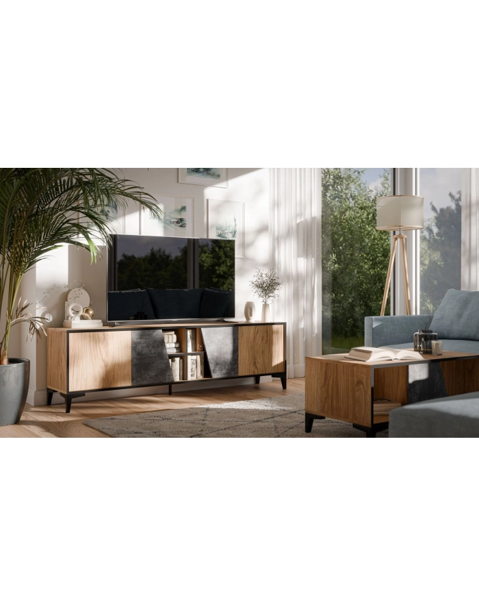 cama meble Szafka RTV 4D OVO 180x38xH53 dąb/beton główny