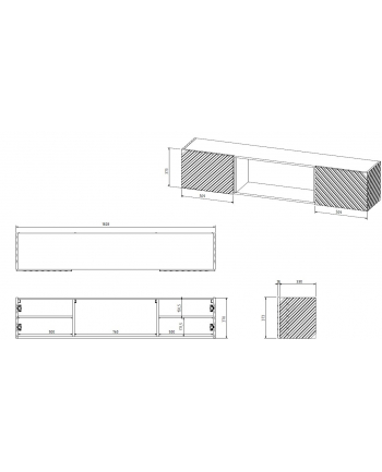 cama meble Szafka RTV LARA 183x35x37 biały mat + czarny kominek