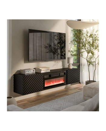 cama meble Szafka RTV LARA 183x35x37 czarny mat + czarny kominek