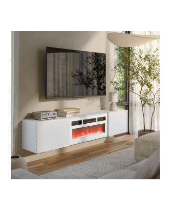 cama meble Szafka RTV LARA 183x35x37 biały mat + biały kominek nr 1