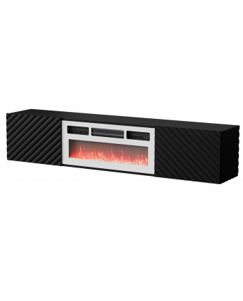 cama meble Szafka RTV LARA 183x35x37 czarny mat + biały kominek