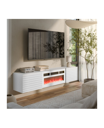 cama meble Szafka RTV TULA 183x35x37 biały mat + biały kominek