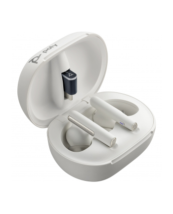 hp poly Poly Voyager Free 60+ UC White Sand Earbuds +BT700 USB-A Adapter +Touchscreen Charge Case