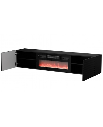 cama meble Szafka RTV TULA 183x35x37 czarny mat + czarny kominek nr 2