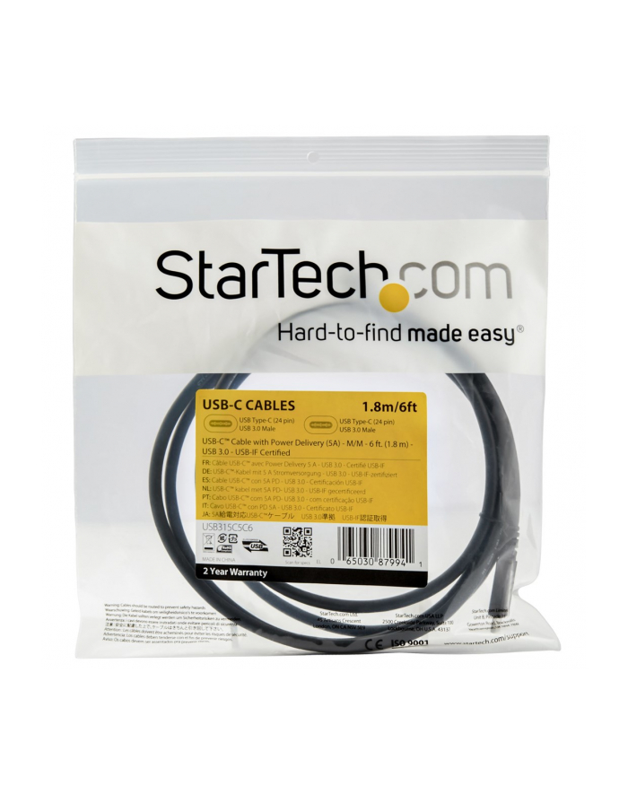 startech 18M USB TYPE C CABLE WITH 5A/PD - USB 30 - USB-IF CERTIFIED główny