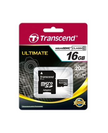 Transcend karta pamięci Micro SDHC 16GB Class 10 + Adapter nr 2