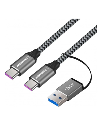 PREMIUMCORD  KABEL USB 3.2 GEN 2 TYPU C, WTYCZKA NA WTYCZKĘ, ŁADOWANIE DO 5 A, 100 W, SUPER PRĘDKOŚĆ 20 GBIT/S, ALUMINIOWE ZAŚLEPKI, PLECIONKA BAWEŁNI