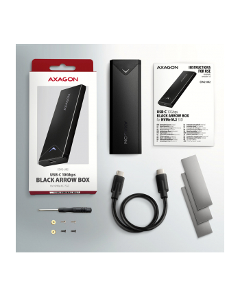 axagon EEM2-UB2 Obudowa zewnętrzna aluminiowa, USB-C 3.2 Gen 2 - M.2 NVMe SSD, długość 42 do 80 mm Czarna