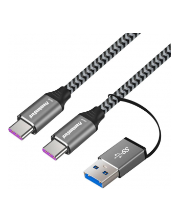PREMIUMCORD  KABEL USB 3.2 GEN 2 TYPU C, WTYCZKA NA WTYCZKĘ, ŁADOWANIE DO 5 A, 100 W, SUPER PRĘDKOŚĆ 20 GBIT/S, ALUMINIOWE ZAŚLEPKI, PLECIONKA BAWEŁNI