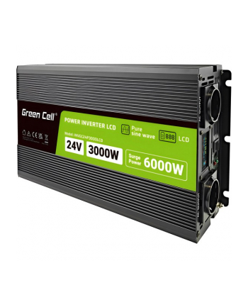 PRZETWORNICA NAPIĘCIA Green Cell PowerInverter LCD 24V -'gt; 230V 3000/6000W CZYSTA SINUSOIDA