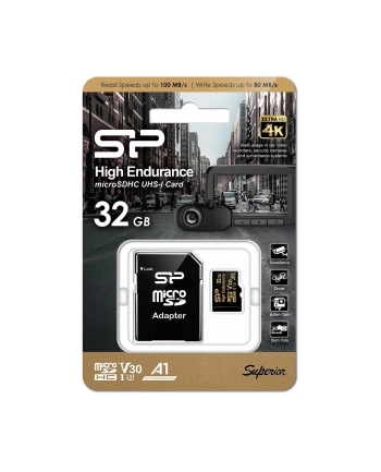 silicon power Karta pamięci microSDHC High Endurance 32GB V30 UHS-1 U3 A1 24/7 + ADAPTER microSD-SD nr 1