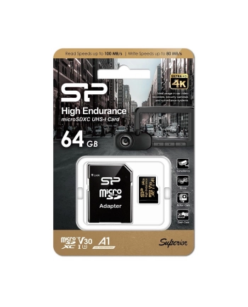 silicon power Karta pamięci microSDXC High Endurance 64GB V30 UHS-1 U3 A1 24/7 + ADAPTER microSD-SD nr 1