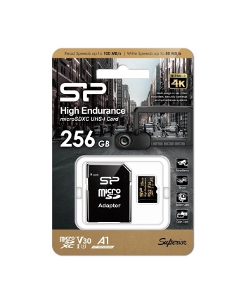 silicon power Karta pamięci microSDXC High Endurance 256GB V30 UHS-1 U3 A1 24/7 + ADAPTER microSD-SD nr 1