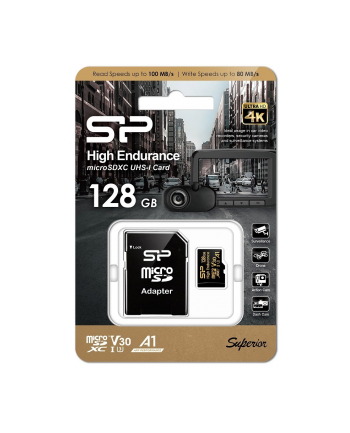 silicon power Karta pamięci microSDXC High Endurance 128GB V30 UHS-1 U3 A1 24/7 + ADAPTER microSD-SD