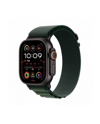 apple Watch Ultra 2 GPS + Cellular, koperta 49 mm z tytanu w kolorze czarnym z opaską Alpine S w kolorze ciemnozielonym