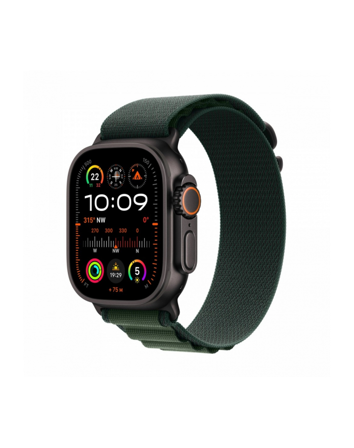 apple Watch Ultra 2 GPS + Cellular, koperta 49 mm z tytanu w kolorze czarnym z opaską Alpine S w kolorze ciemnozielonym główny