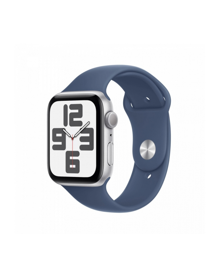 apple Watch SE GPS, koperta 44 mm z aluminium w kolorze srebrnym z paskiem sportowym w kolorze denim - rozmiar S/M główny