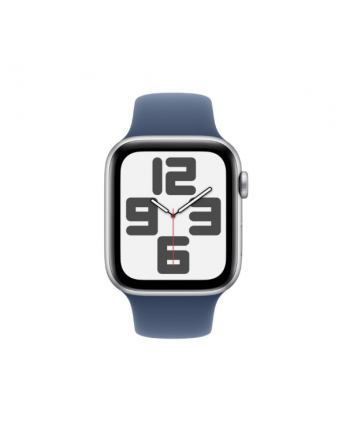 apple Watch SE GPS, koperta 44 mm z aluminium w kolorze srebrnym z paskiem sportowym w kolorze denim - rozmiar S/M